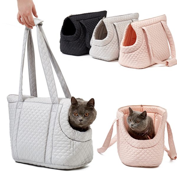 Autumn And Winter Rhombus Korean Style Quilted Pet Portable Single-shoulder Bag Cat Teddy Travel Portable Pet Bag - Image 2