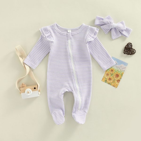 Baby Bodysuit With Fly Sleeves Solid Colour Zip - Image 3