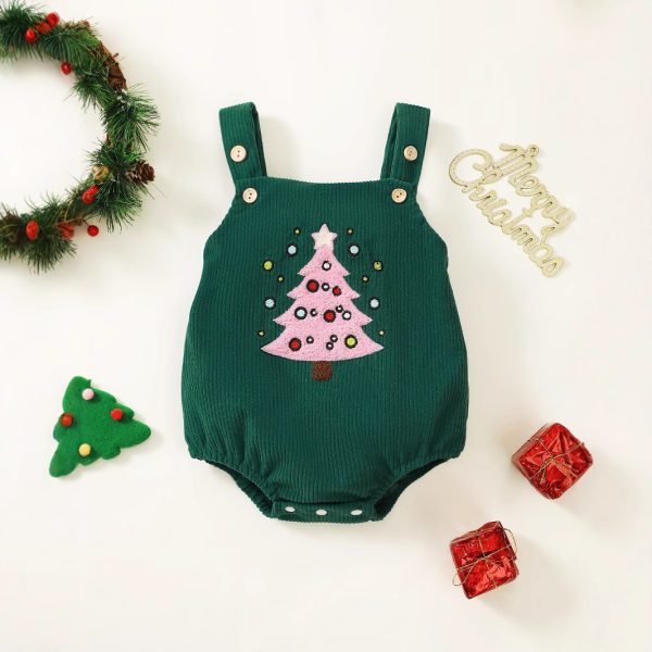 Christmas Corduroy Cute Suspenders Romper