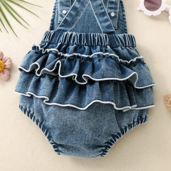 Embroidered Strap Ruffled One-piece Romper - Image 4