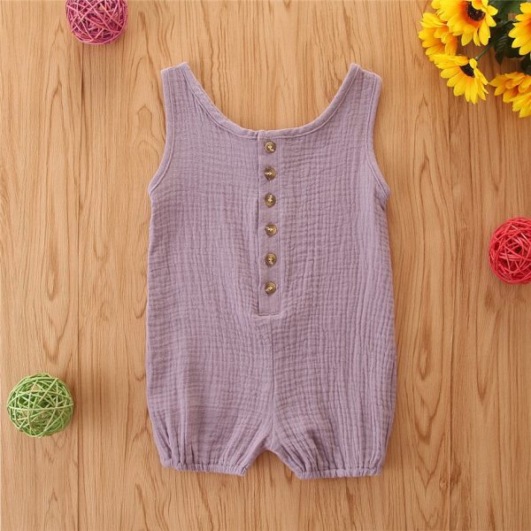 Baby Rompers Sleeveless Solid Color Cotton And Linen Rompers Baby Rompers - Image 3