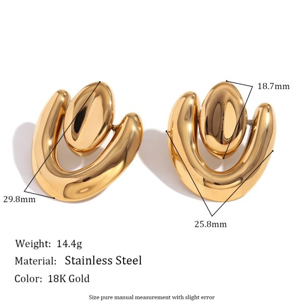 Stainless Steel 18K Gold Plating Geometric Stitching Irregular Heart Stud Earrings - Image 2