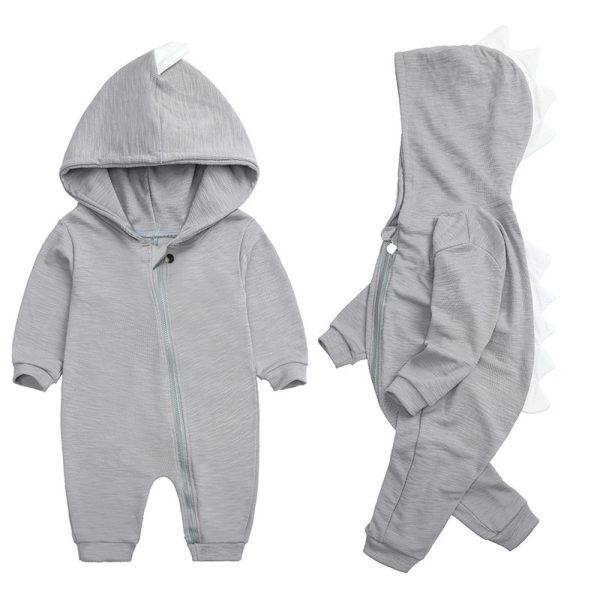 New Baby Long Sleeve Dinosaur Hooded Cotton Onesie - Image 3