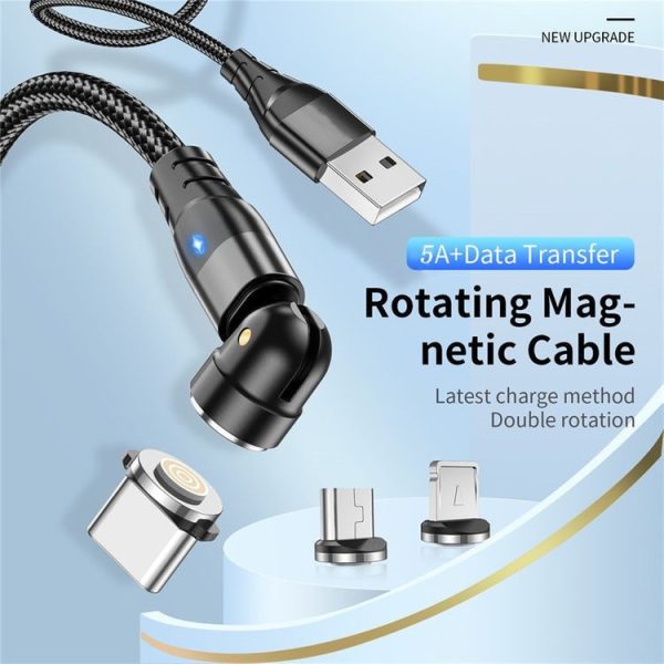 3-in-1 Magnetic Data Cable 540 Rotating Connector 5A Fast Charging