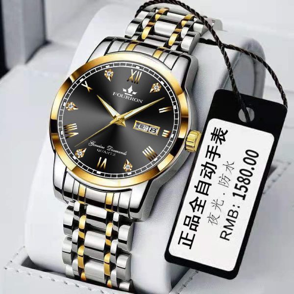 New Luminous Double Calendar Quartz Stainless Steel Waterproof Men's Watch With Watch - Image 2