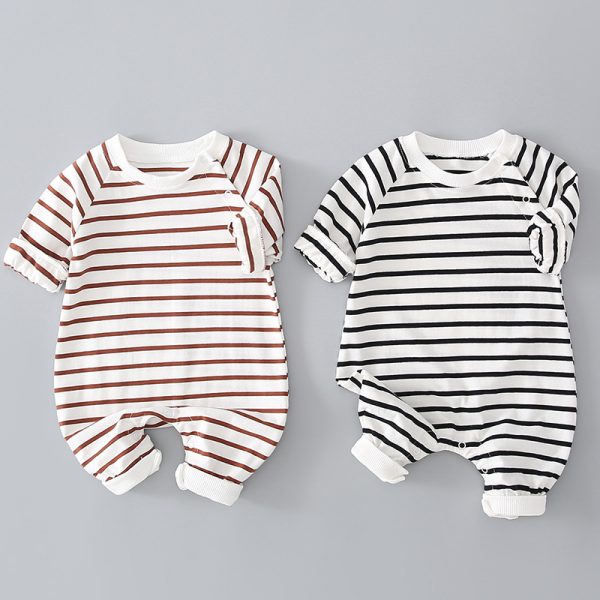 Thin striped split leg baby romper - Image 2