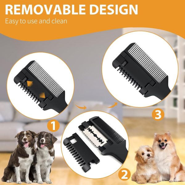 Razor Comb For Dogs Cats With Extra Blades Pet Razor Comb 2 In 1 Trimming Grooming Dog Cat Brush That Cuts Hair Hair Cutter Comb For Dog Cat Pet Hair Trimmer Grooming Comb For Dog Cat - Image 5