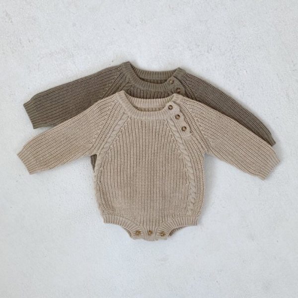 Infants Baby Solid Color Knitted Romper Loose Pullover Long Sleeve Triangle