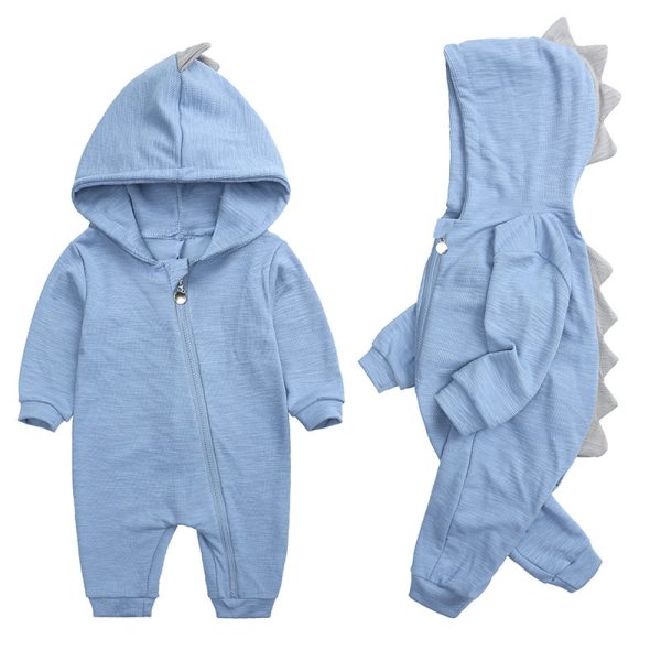 New Baby Long Sleeve Dinosaur Hooded Cotton Onesie - Image 4