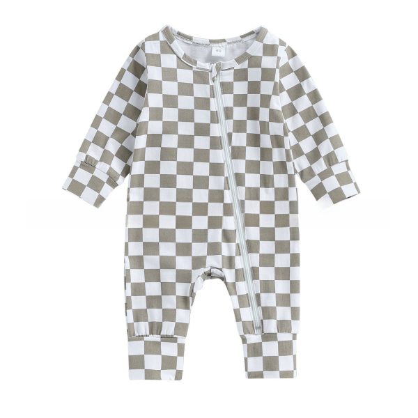 Children's Long Climbing Checkerboard Zipper Jumpsuit - Image 4