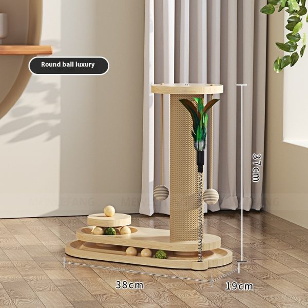 Solid Wood Cat Turntable Scratching Post Durable Toy - Image 7