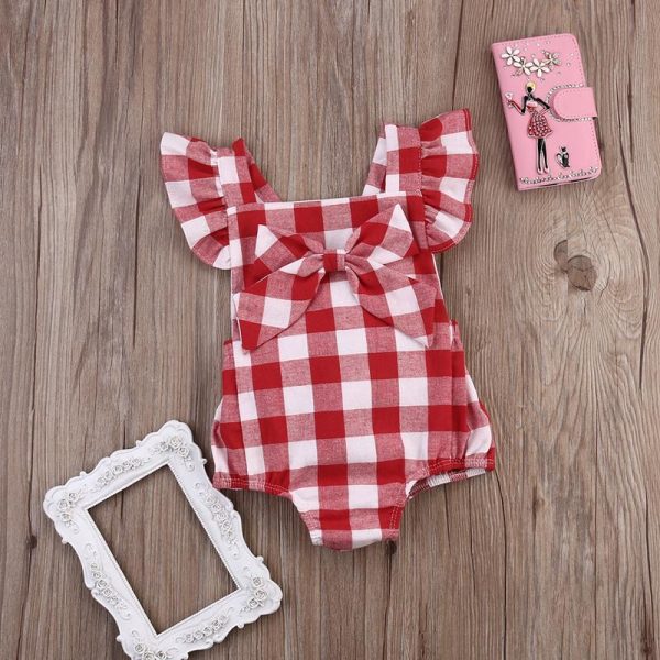 Red Plaid Set Bow Red Plaid Dress Two-piece Suit - Image 5