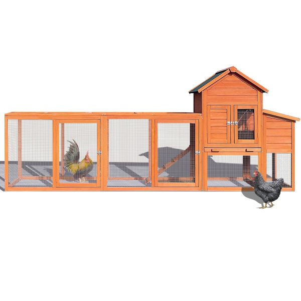 Wooden Chicken Coop Outdoor Hen House With Nest Box Wire Fence Poultry Cage - Image 2