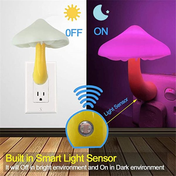 LED Night Light Mushroom Wall Socket Lamp EU US Plug Warm White Light-control Sensor Bedroom Light Home Decoration - Image 2