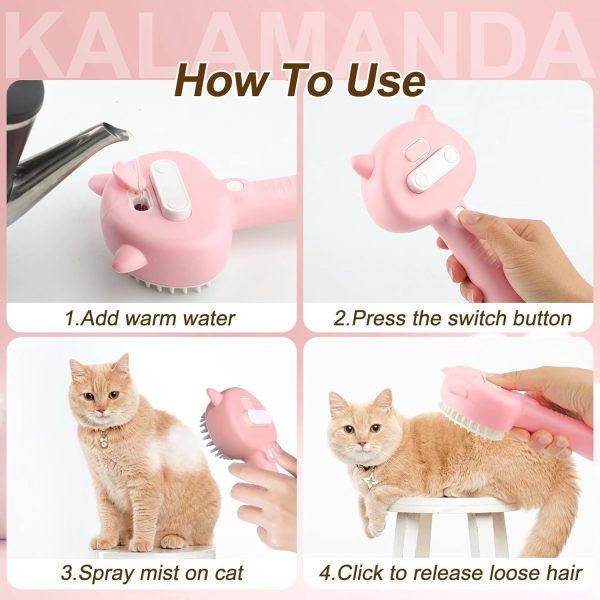 Cat Steam Brush 4 In 1 Steamy Cat Brush With Handle Rubber Pet Misting Brush With Release Button Dog Comb With Cleanser For Indoor Kittens Small Animals - Image 5