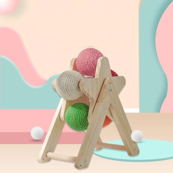 Solid Wood Standing Cat Catching Ball Toy