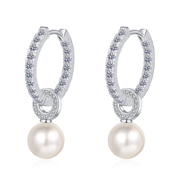 925 Sterling Silver Freshwater Pearl Inlaid Moissanite Earrings - Image 5