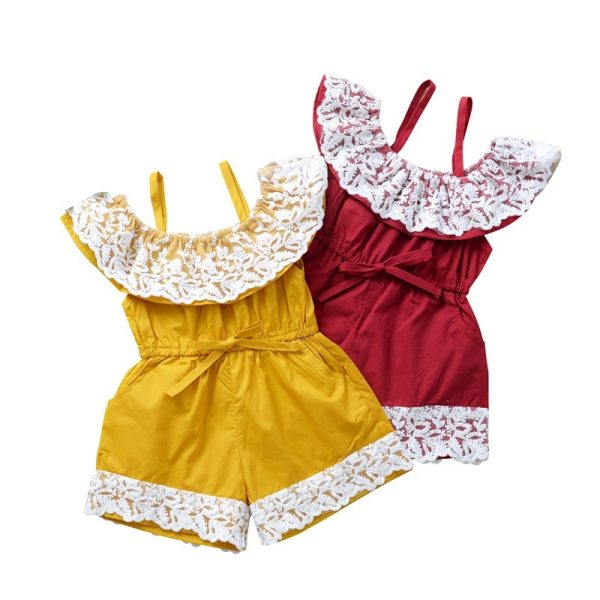 Children's Clothing Jumpsuit One-shoulder Strap Lace - Image 4