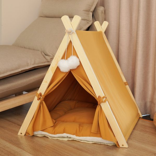 Pet Tent Cat Litter Removable And Washable Striped Canvas Solid Wood - Image 7