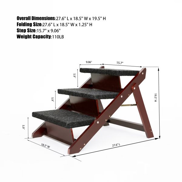 Wood Pet Stairs Pet Steps Foldable 3 Levels Dog Stairs & Ramp Perfect For Beds And Cars Portable Dog Cat Ladder Up To 110 Pounds - Image 3