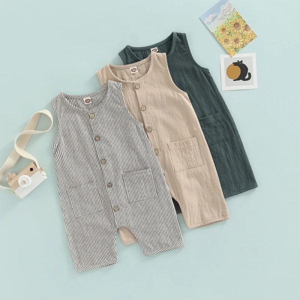 Children's Solid Color Casual Button Pocket Jumpsuit