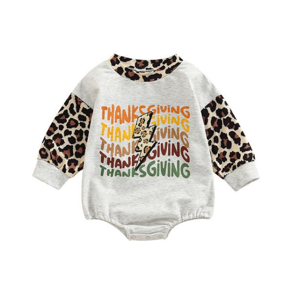 Boys Romper Leopard Patchwork Print Long Sleeve Crew Neck - Image 5