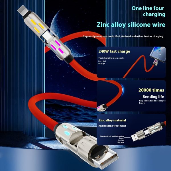 Expansion Adapter Real Silicone Data Four-in-one Car Charging Cable - Image 2