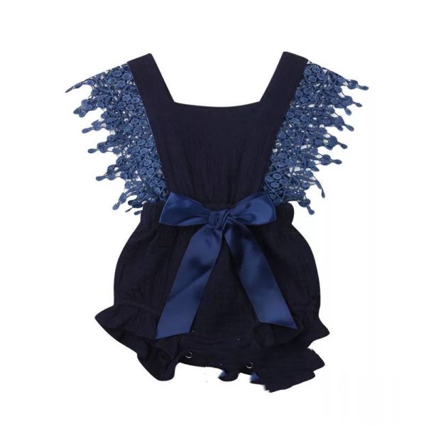 European And American Cute And Popular Baby Romper Lace Cotton And Linen Bow Romper - Image 5