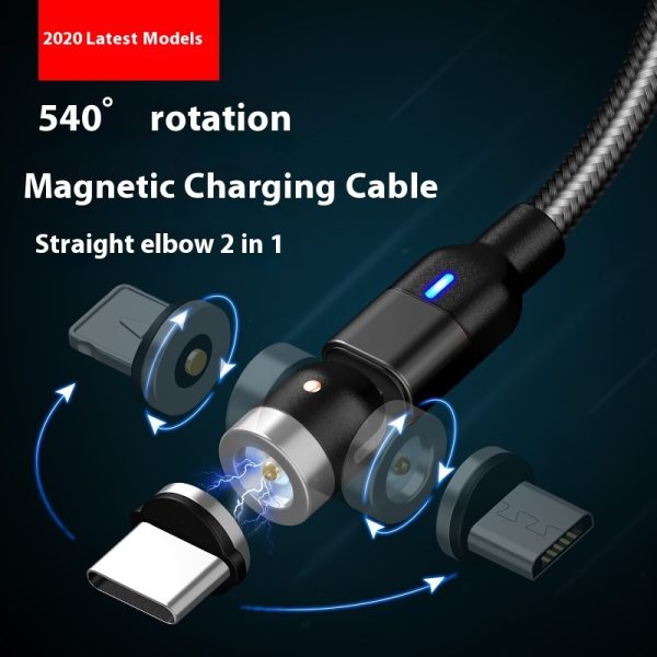 Flat Elbow Magnetic Suction Fast Charge 540 Degrees Three-in-one Data Cable - Image 2