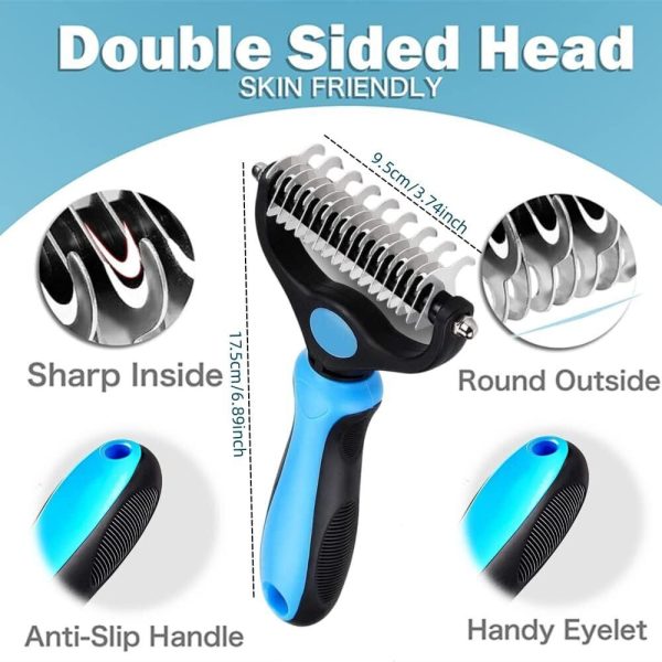 Deshedding Brush For Dog And Cat Pet Grooming Rake Dematting Comb Double Sided - Image 4