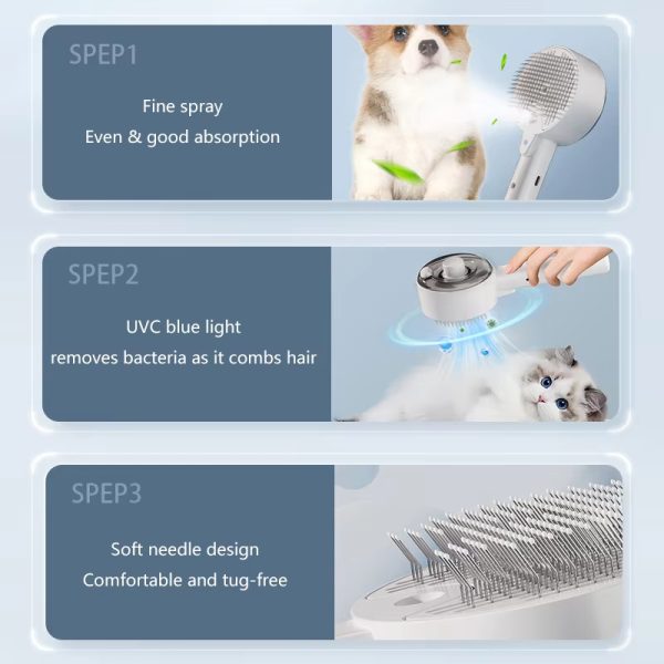 Cat Dog Steamy Brush Steam Brush Electric Sprayer For Massage Pet Grooming Tool Shedding 3 In 1 Electric Sprays Massage Combs - Image 8