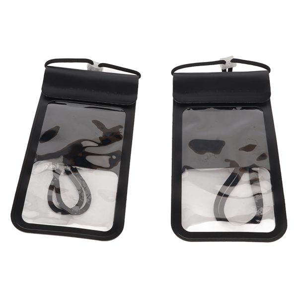 2Pcs Mobile Phone Waterproof Bag Case Touchable Screen Transparent Waterproof Cell Phone Pouch for Swimming Diving Black