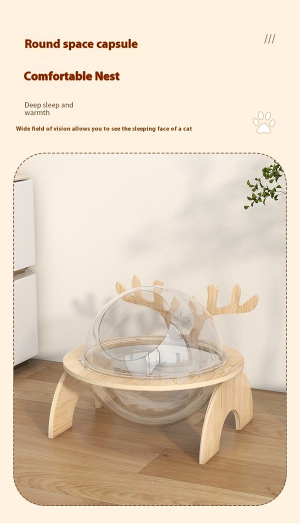 Antlers Cat Nest Four Seasons Universal Pet Supplies Chamfer Space Capsule Solid Wood Cat Bed - Image 6
