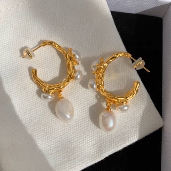 Women's Design Texture Silver Pin Earrings - Image 2
