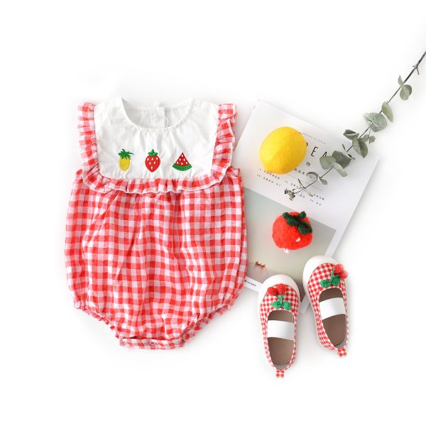 Baby plaid lace sleeves baby triangle romper baby kite clothes - Image 5