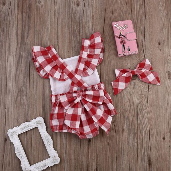 Red Plaid Set Bow Red Plaid Dress Two-piece Suit - Image 4