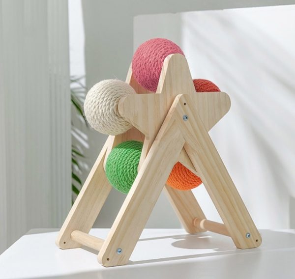 Solid Wood Standing Cat Catching Ball Toy - Image 3