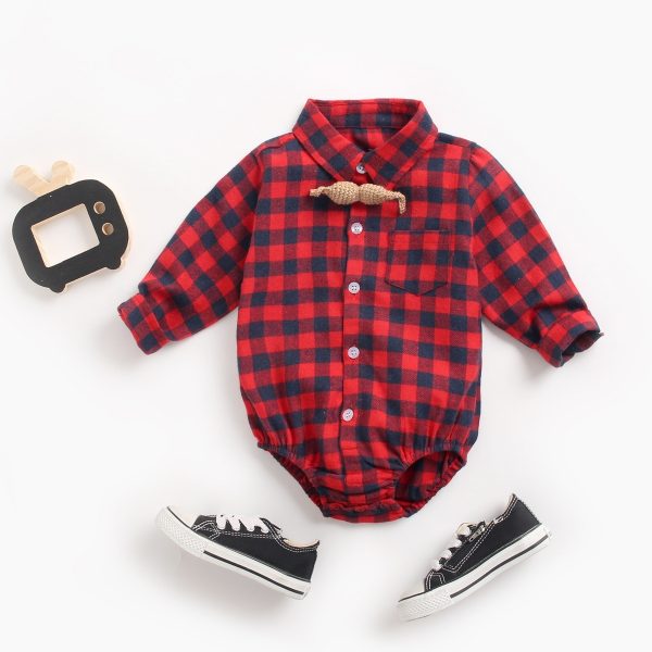 Infant Clothing Autumn and Winter Plaid Baby Boy Romper - Image 2