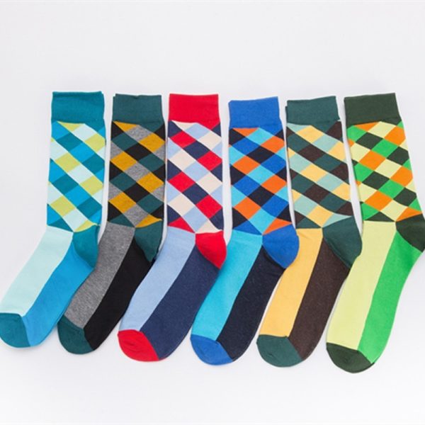 Color Diamond Lattice Men's Mid-calf Length Sock