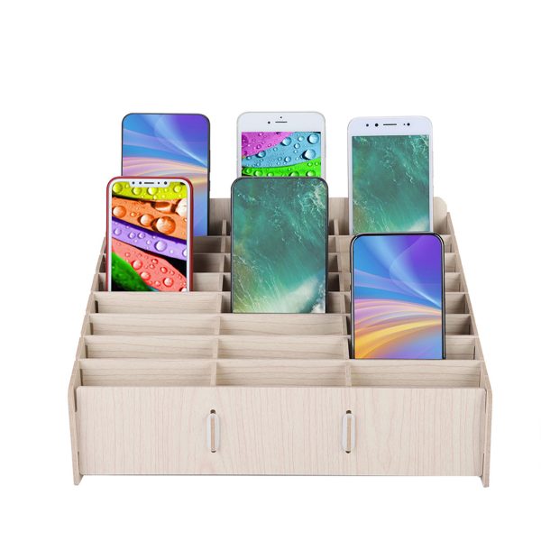 Multiple Cells Wooden Mobile Phone Management Storage Box Clean Desktop Cell Phone Storage Box - Image 6
