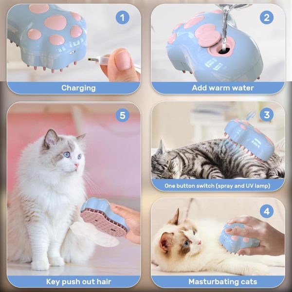 Self-Cleaning Cat Steam Brush For Shedding 4 In-1 Pet Grooming Massage Steam Brush Silicone Cat Dog Brushes With Release Button Gently Removes Loose Fur For Both Long And Short Hair Pets - Image 8