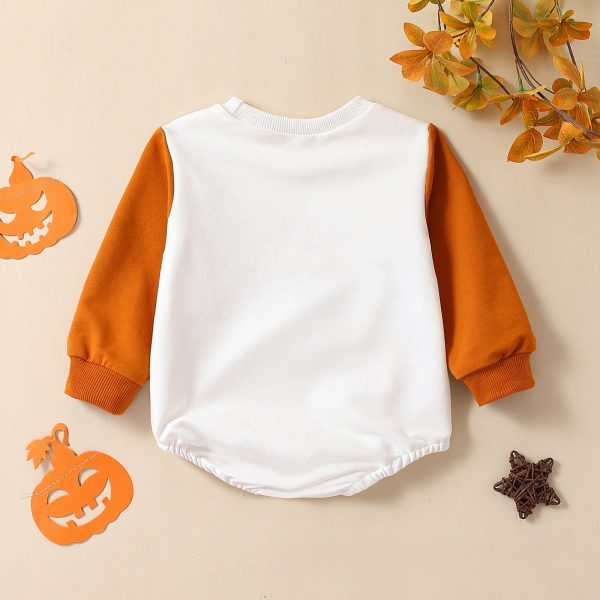 Infant Halloween Pumpkin Letter Color Matching Long-sleeved Triangle Romper - Image 2