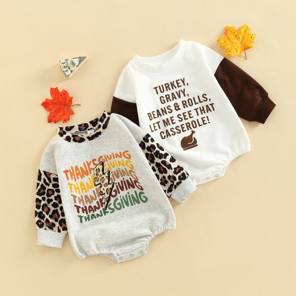 Boys Romper Leopard Patchwork Print Long Sleeve Crew Neck