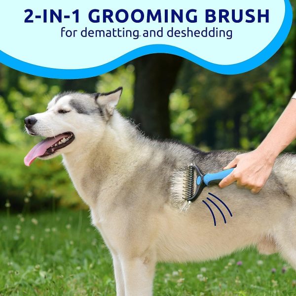 Deshedding Brush For Dog And Cat Pet Grooming Rake Dematting Comb Double Sided - Image 9