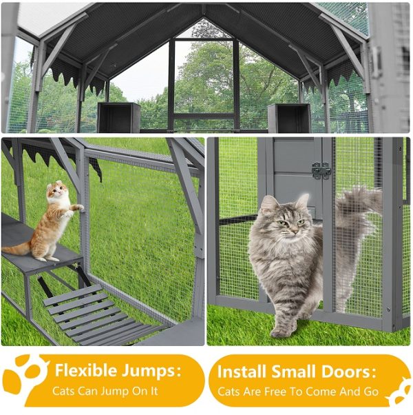 Outdoor Cat House Cat Fence, Upgraded Waterproof Cover - Gray - Image 2