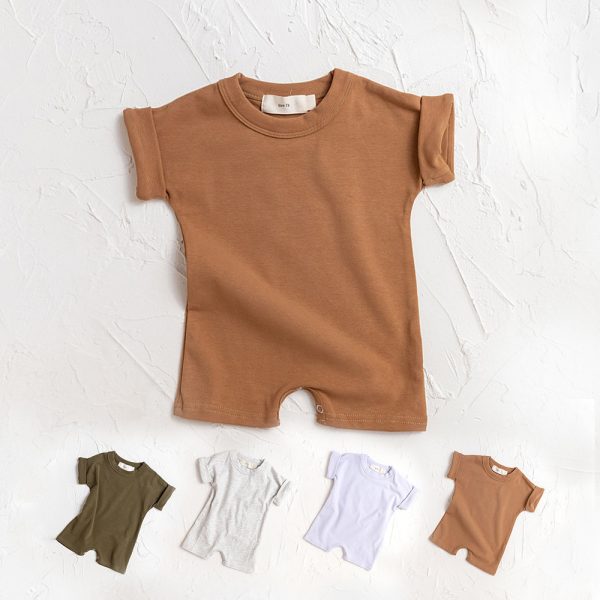 Solid Color Baby Shorts Romper Soft Short Sleeve Round Neck Summer Clothing