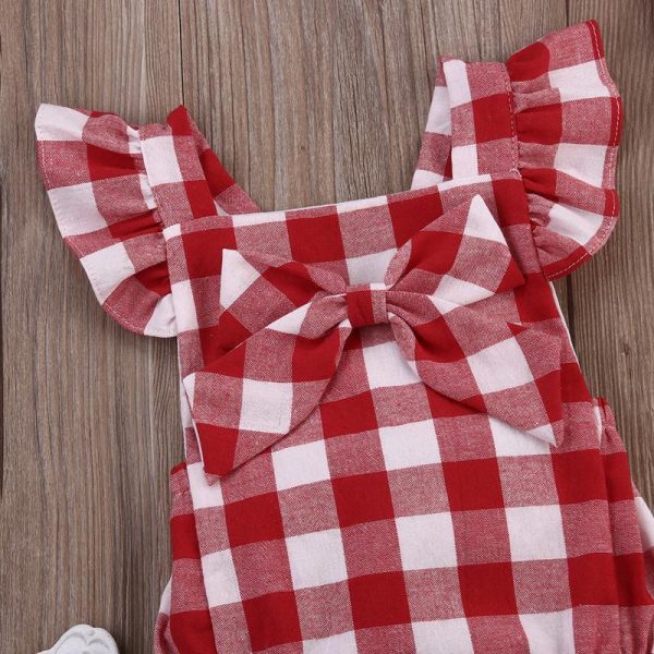 Red Plaid Set Bow Red Plaid Dress Two-piece Suit - Image 3