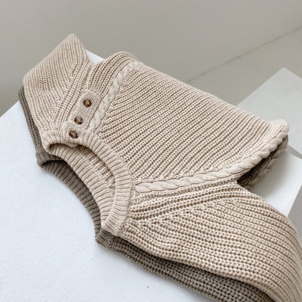 Infants Baby Solid Color Knitted Romper Loose Pullover Long Sleeve Triangle - Image 4