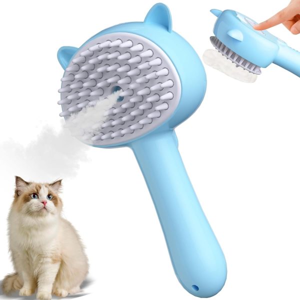 Cat Steam Brush 4 In 1 Steamy Cat Brush With Handle Rubber Pet Misting Brush With Release Button Dog Comb With Cleanser For Indoor Kittens Small Animals - Image 3