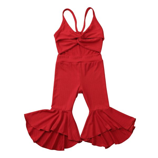 Hang Strip Solid Color One-piece Two-color Solid Color Fashion Sleeveless Jumpsuit For Baby Girl - Image 8